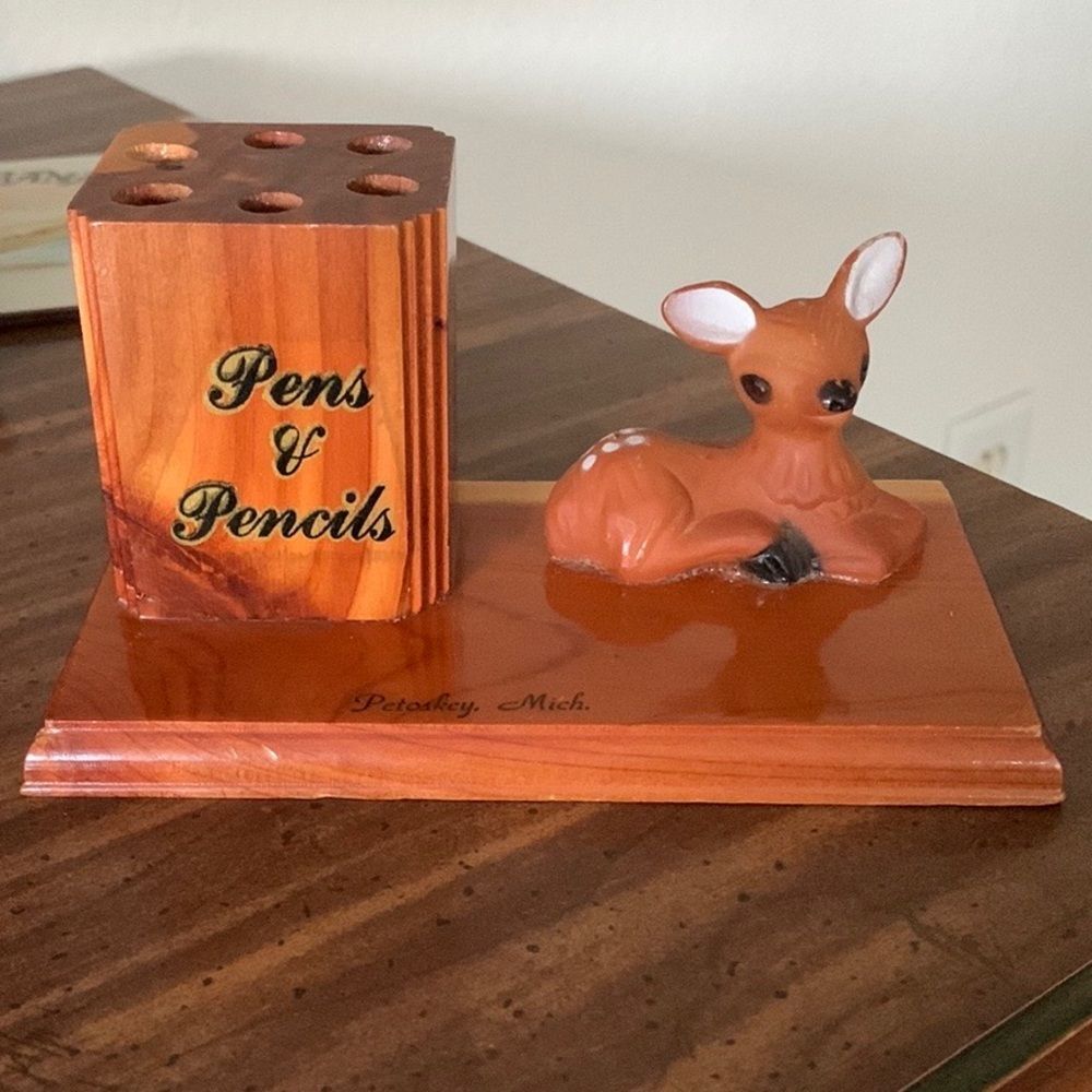 L- Vintage Desk Pen and Pencil Holder Mid Century Modern Office Décor Deer